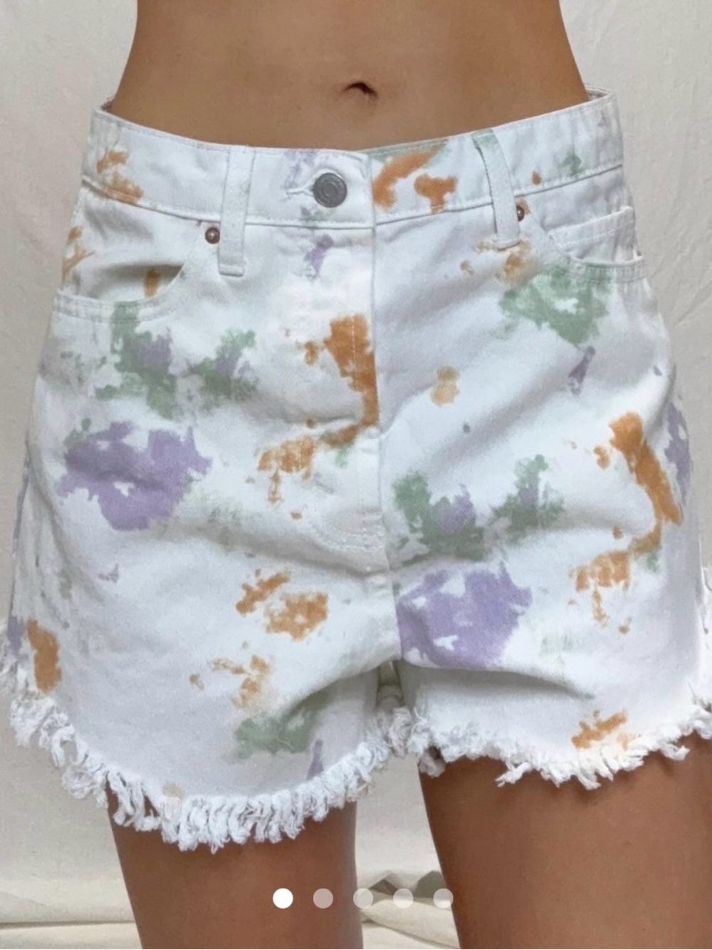 wild fable White Denim Tie-Dye Shorts with Pastel Purple, Green & Tan Splashes
